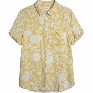 Croft & Barrow Woman’s XL Yellow Floral Button Down Top A0084